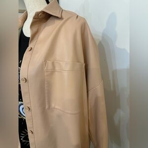 French Connection Medium Peach Button-Up Shirt Pleather Shacket